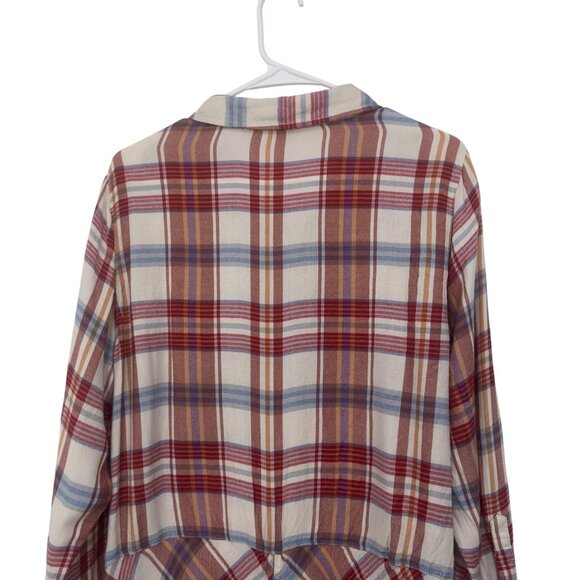 Lucky Brand Womens Plaid Long Sleeve Button-Down Shirt Size 1X Rayon Red & Blue - Picture 10 of 12